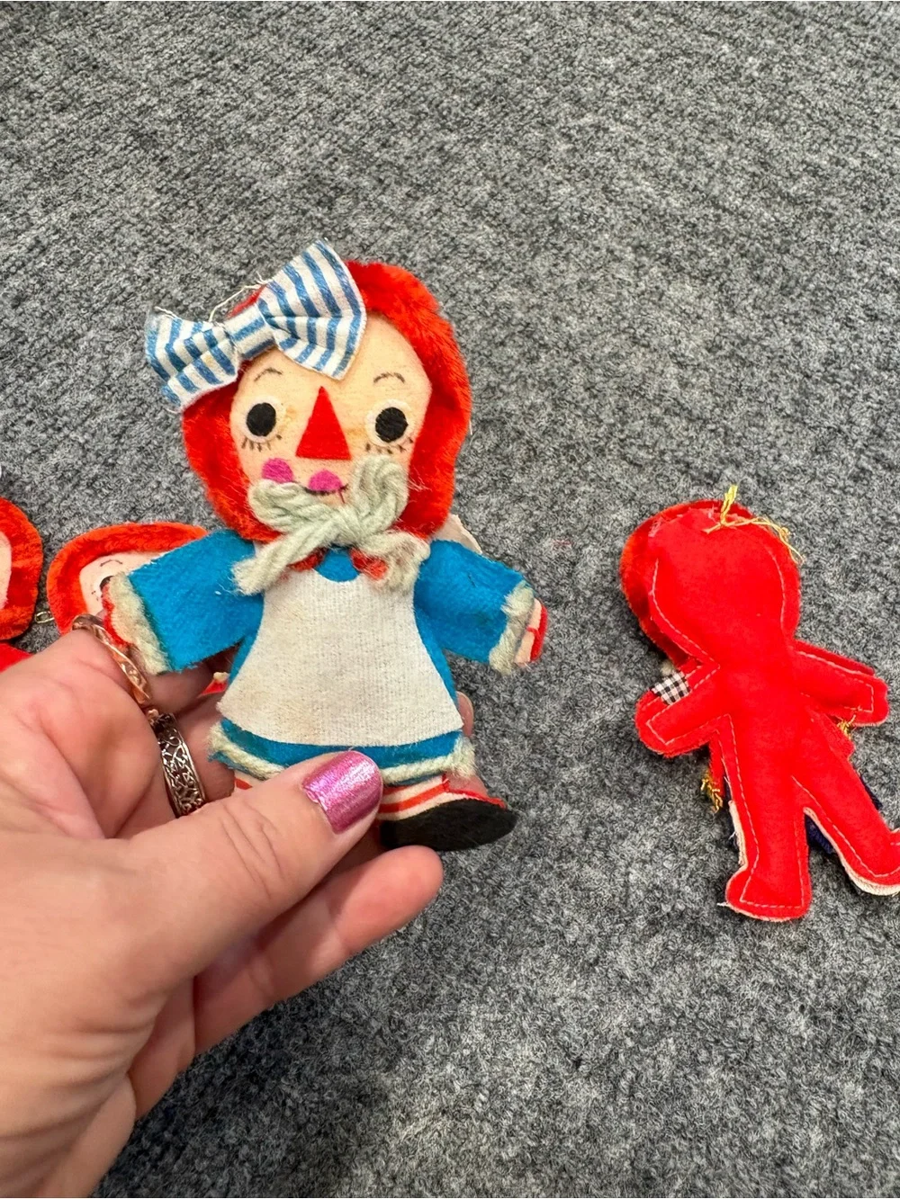 Raggedy Ann And Andy Fabric Vintage Christmas Ornaments 1950s or 60s